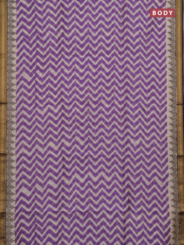Chanderi bagru saree lavender with allover zig zag prints and maheshwari border