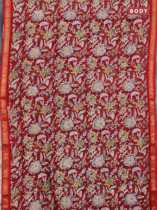 Chanderi bagru saree maroon with allover kalamkari prints and maheshwari border