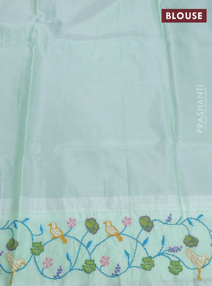 Pure gadwal silk saree peacock blue and teal green with allover zari woven buttas and temple design convent embroidery