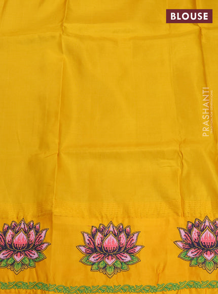 Pure gadwal silk saree magen pink and mango yellow with allover zari woven buttas and temple design convent embroidery