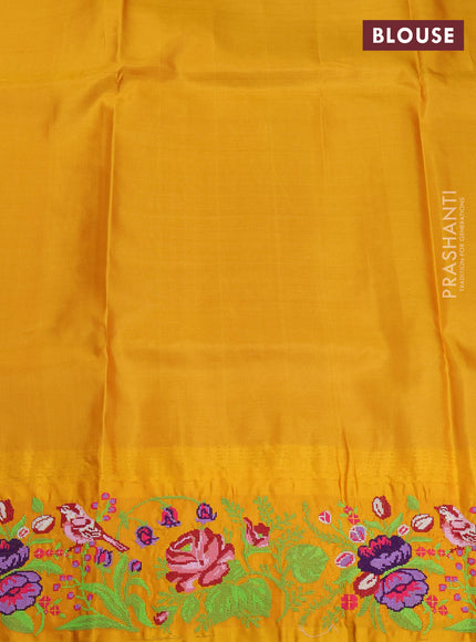 Pure gadwal silk saree magnta pink and dark mustard with allover zari woven buttas and temple design convent embroidery
