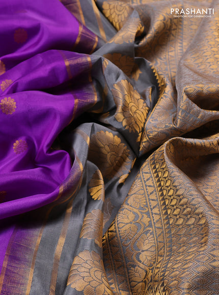 Pure gadwal silk saree lavender and grey with allover zari woven buttas and temple design convent embroidery