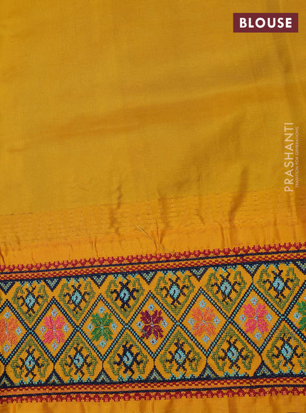 Pure gadwal silk saree green and mango yellow with allover zari woven buttas and temple design convent embroidery
