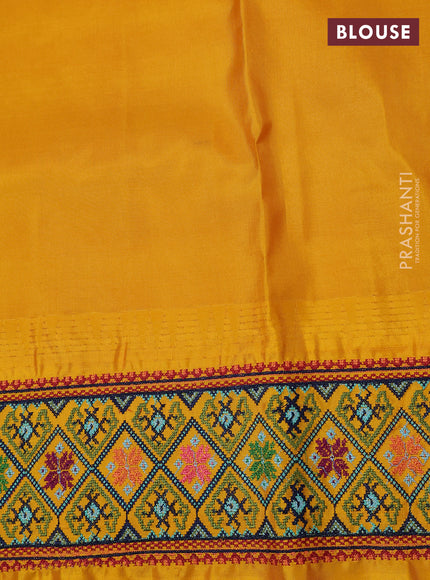 Pure gadwal silk saree pink and mango yellow with allover zari woven buttas and temple design convent embroidery