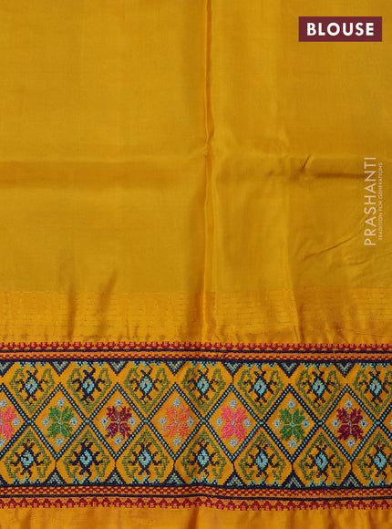 Pure gadwal silk saree peacock green and mango yellow with allover zari woven buttas and temple design convent embroidery