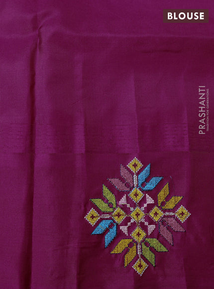 Pure gadwal silk saree mango yellow and magenta pink with allover zari woven buttas and temple design convent embroidery