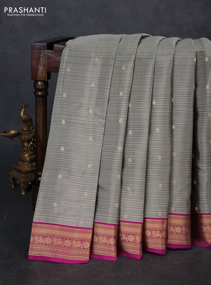 Kanchipuram silk saree grey and magenta pink with allover zari woven buttas and zari woven border