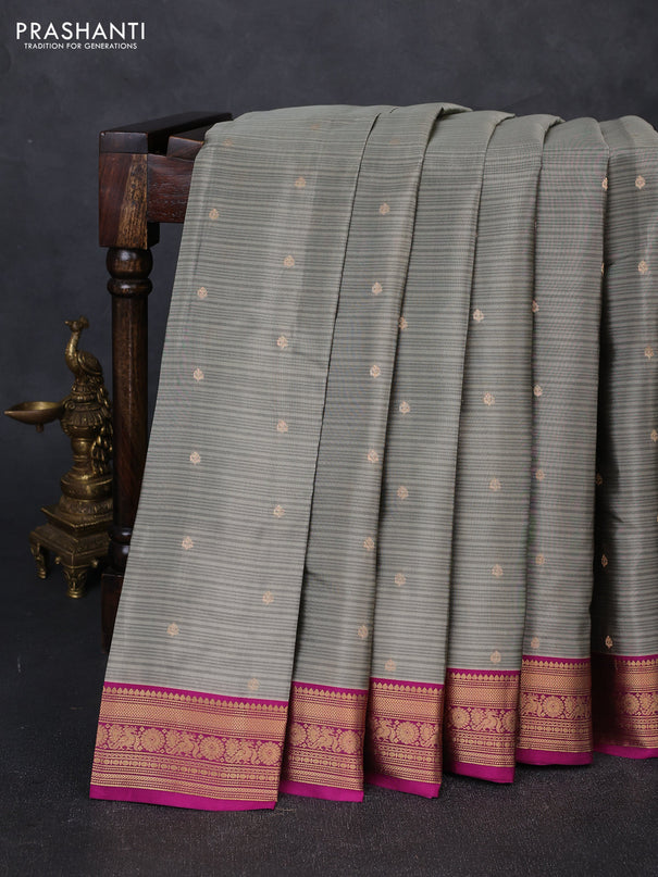 Kanchipuram silk saree grey and magenta pink with allover zari woven buttas and zari woven border