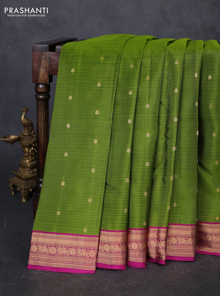 Kanchipuram silk saree sap green and magenta pink with allover zari woven buttas and zari woven border