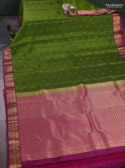 Kanchipuram silk saree sap green and magenta pink with allover zari woven buttas and zari woven border