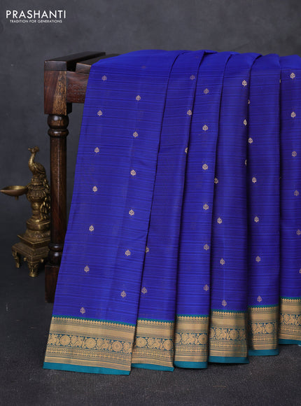 Kanchipuram silk saree blue and teal green with allover zari woven buttas and zari woven border
