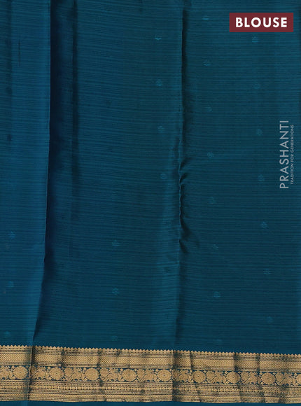 Kanchipuram silk saree blue and teal green with allover zari woven buttas and zari woven border