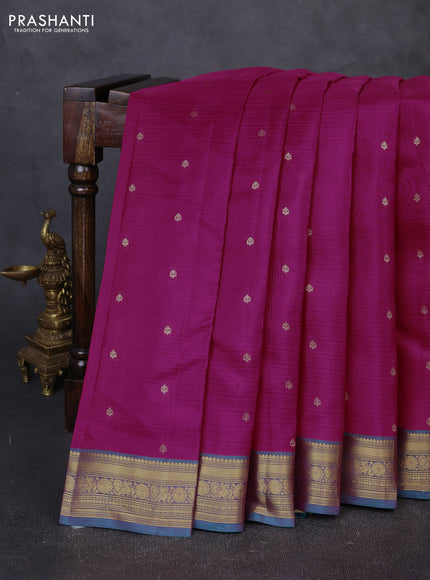 Kanchipuram silk saree pink and peacock green with allover zari woven buttas and zari woven border