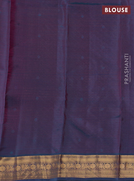 Kanchipuram silk saree pink and peacock green with allover zari woven buttas and zari woven border