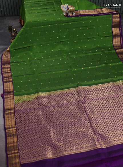 Kanchipuram silk saree sap green and purple with allover zari woven buttas and zari woven border