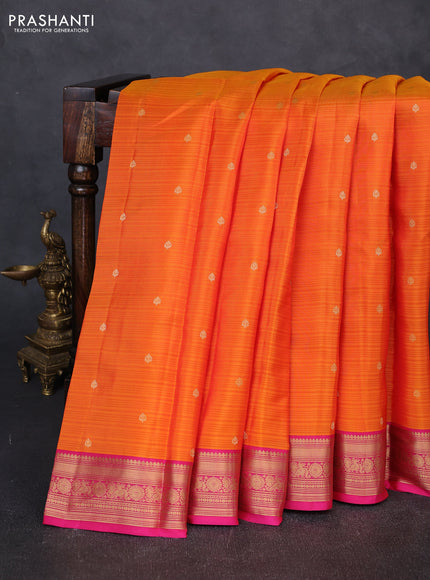 Kanchipuram silk saree orange and pink with allover zari woven buttas and zari woven border