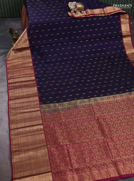 Kanchipuram silk saree navy blue and magenta pink with allover zari woven buttas and long zari woven border