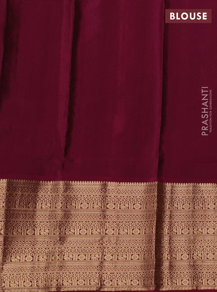 Kanchipuram silk saree dark mustard and magenta pink with allover zari woven buttas and long zari woven border