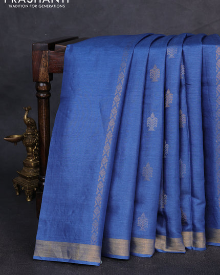 Banana silk saree blue with zari woven buttas and zari woven border