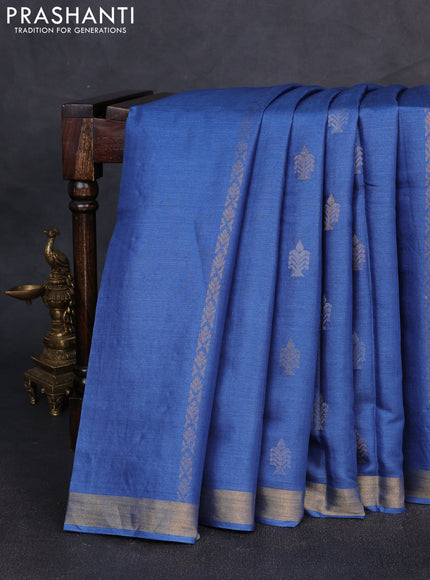 Banana silk saree blue with zari woven buttas and zari woven border