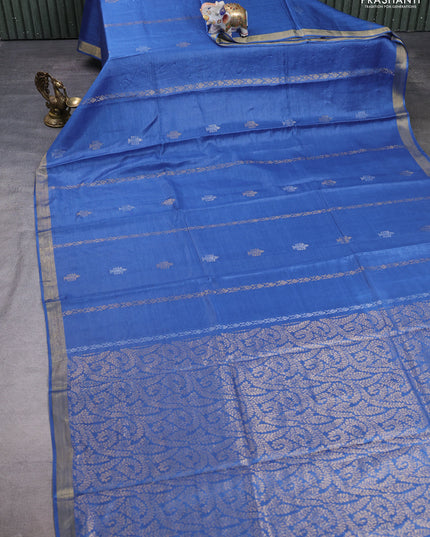 Banana silk saree blue with zari woven buttas and zari woven border