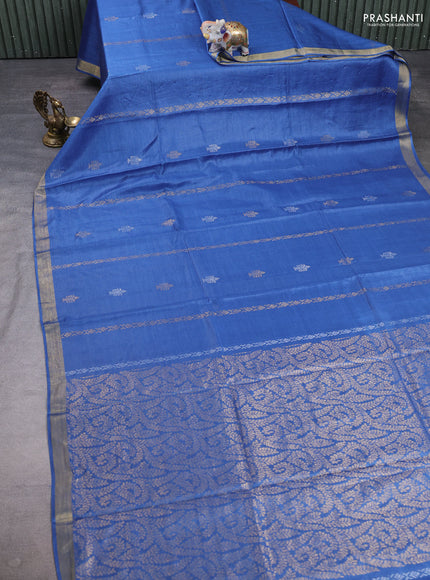 Banana silk saree blue with zari woven buttas and zari woven border