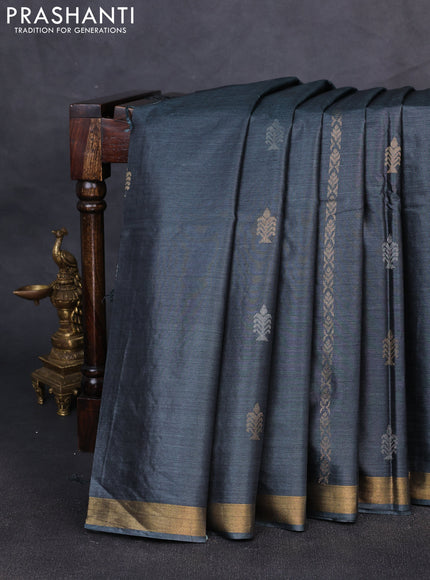 Banana silk saree elephant grey with zari woven buttas and zari woven border