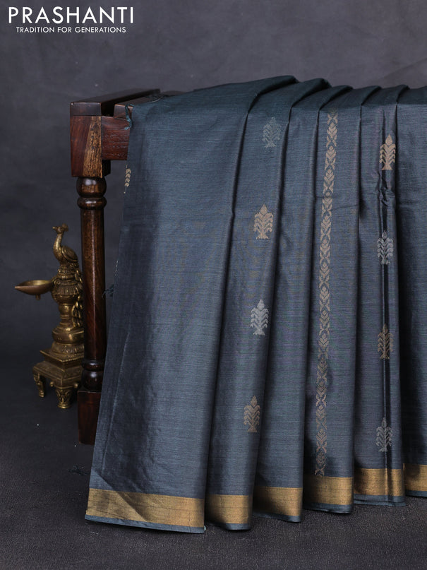 Banana silk saree elephant grey with zari woven buttas and zari woven border