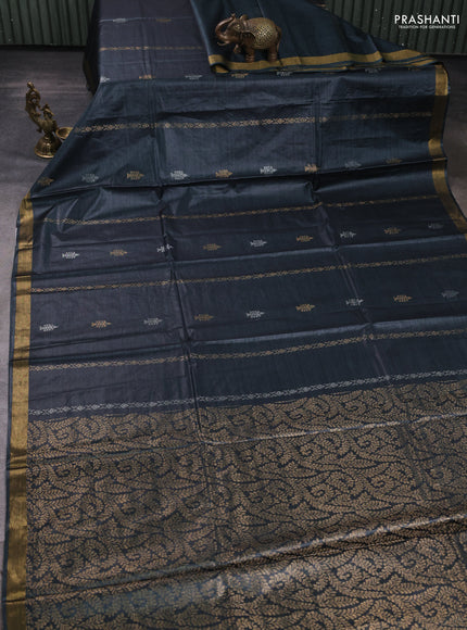 Banana silk saree elephant grey with zari woven buttas and zari woven border