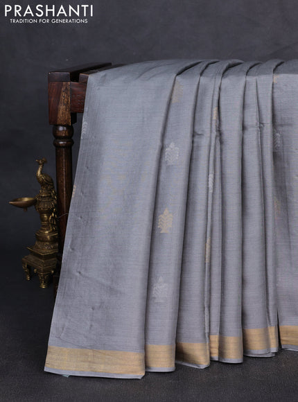 Banana silk saree grey with zari woven buttas and zari woven border