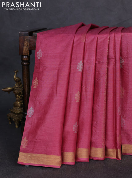 Banana silk saree wine shade with zari woven buttas and zari woven border