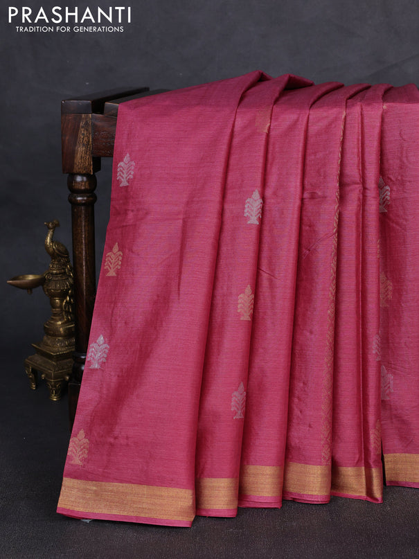 Banana silk saree wine shade with zari woven buttas and zari woven border