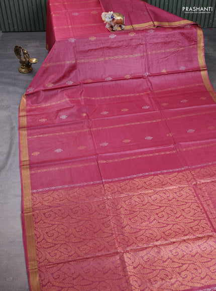 Banana silk saree wine shade with zari woven buttas and zari woven border