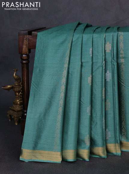 Banana silk saree green shade with zari woven buttas and zari woven border