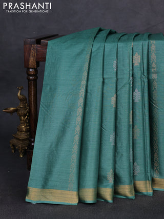 Banana silk saree green shade with zari woven buttas and zari woven border