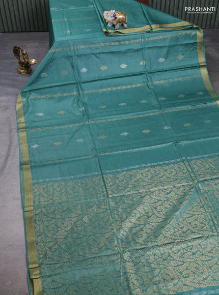 Banana silk saree green shade with zari woven buttas and zari woven border