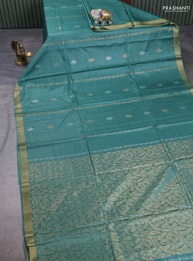 Banana silk saree green shade with zari woven buttas and zari woven border