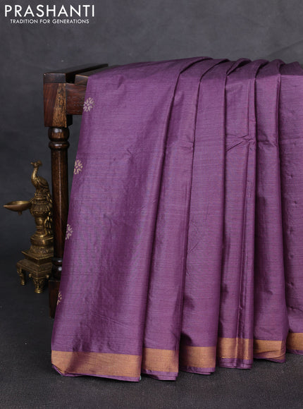 Banana silk saree purple with allover thread & zari woven buttas and zari woven border