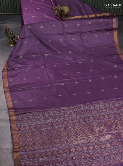 Banana silk saree purple with allover thread & zari woven buttas and zari woven border