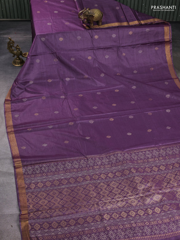 Banana silk saree purple with allover thread & zari woven buttas and zari woven border