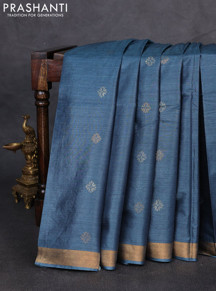 Banana silk saree peacock blue with allover thread & zari woven buttas and zari woven border