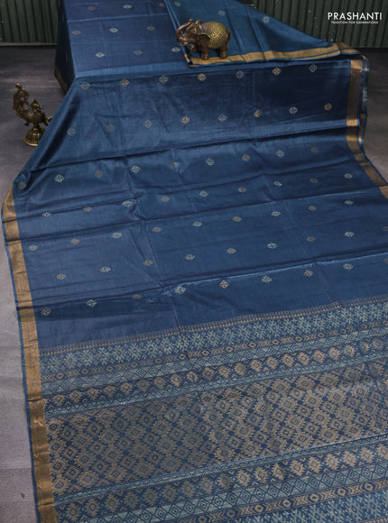 Banana silk saree peacock blue with allover thread & zari woven buttas and zari woven border