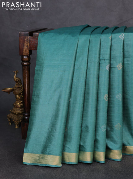 Banana silk saree green with silver & gold zari woven buttas and zari woven border
