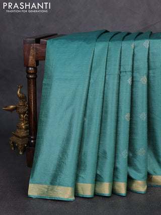 Banana silk saree green with silver & gold zari woven buttas and zari woven border