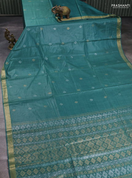 Banana silk saree green with silver & gold zari woven buttas and zari woven border