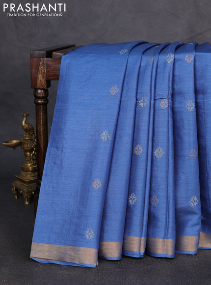 Banana silk saree blue with allover thread & zari woven buttas and zari woven border
