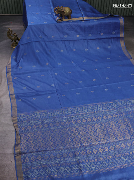 Banana silk saree blue with allover thread & zari woven buttas and zari woven border