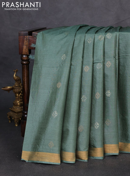 Banana silk saree green with allover thread & zari woven buttas and zari woven border