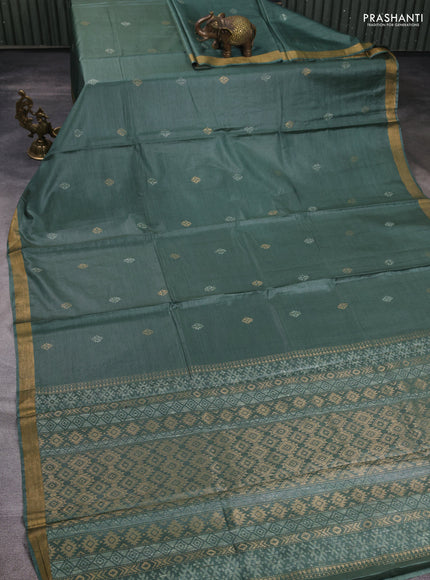 Banana silk saree green with allover thread & zari woven buttas and zari woven border