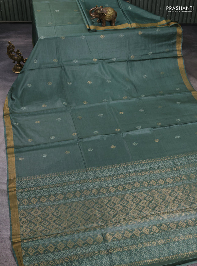 Banana silk saree green with allover thread & zari woven buttas and zari woven border